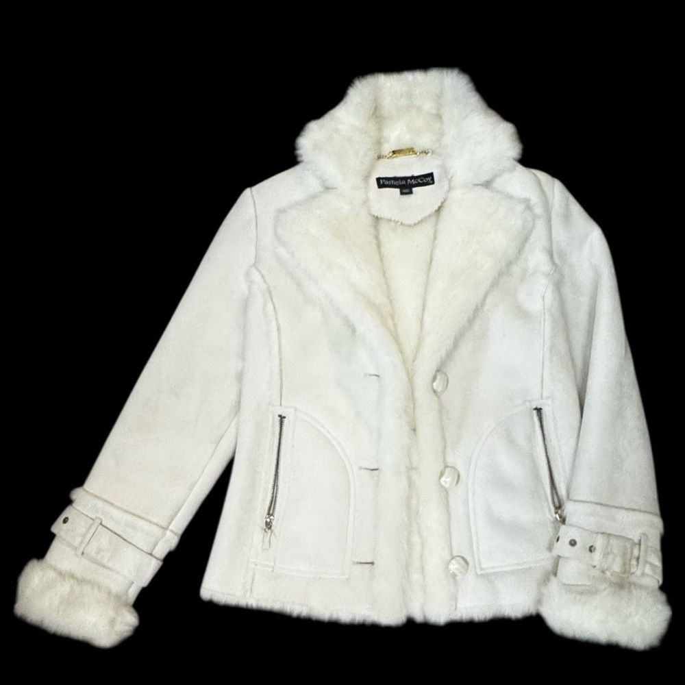 White Faux Fur Trim Jacket